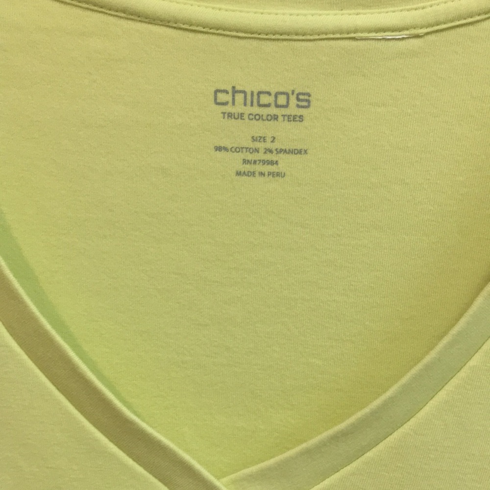 “Chico's” Women's Lemon/Lime Green V-Neck Top, 3/4 Sleeves, Size Xl / 1X - Picture 2 of 3